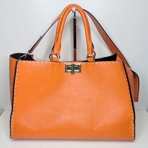 The Bag Icon Extra Large Tote Pebbled Leather Orange Persimmon Clementine